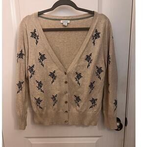 Sundance Meadow Dreams Beige Black Floral Cardigan Sweater Academia Preppy Chic